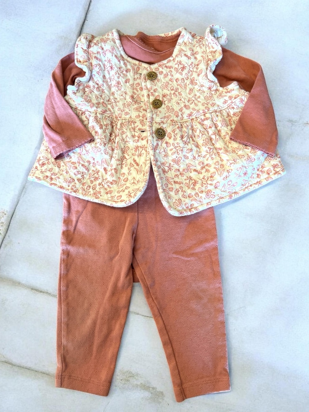 Carter's Dusty Rose Floral Quilted Vest and Rose Top and Bottoms